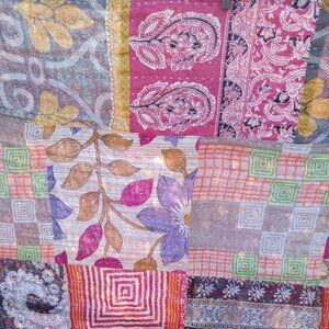 Kantha Quilt Patchwork 56.5" x 80" Premium Cotton Handmade Beautiful K114.